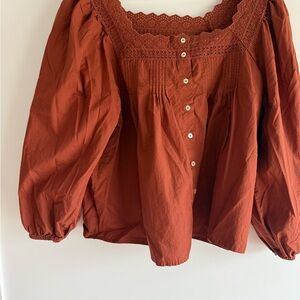 GAP Women's Rust Lace Button Blouse Large
